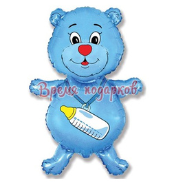 Фигурный шарик из фольги мишка синий - фото