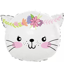 Шар (23''/58 см) Фигура, Котенок в цветах, Белый, 1 шт. - фото